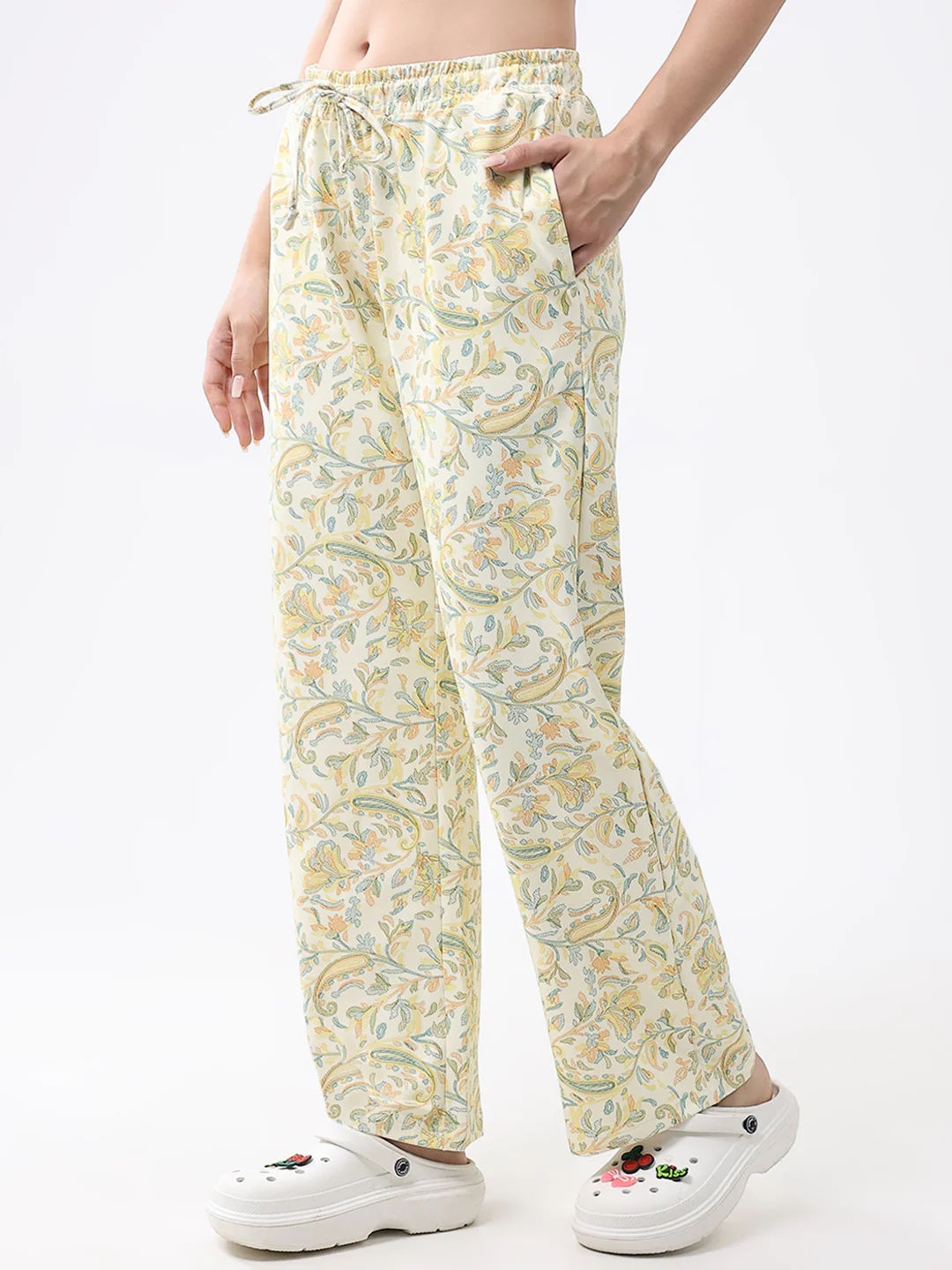 Women Yellow Printed Round Neck Full Sleeve Lower Set - Image 8
