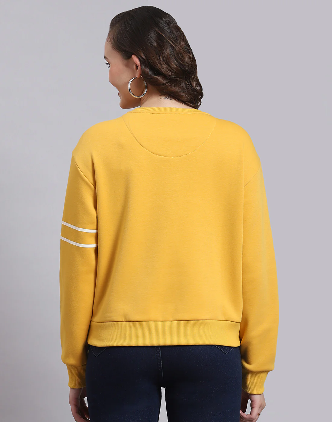 Women Yellow Printed Round Neck Full Sleeve Sweatshirt - Image 6