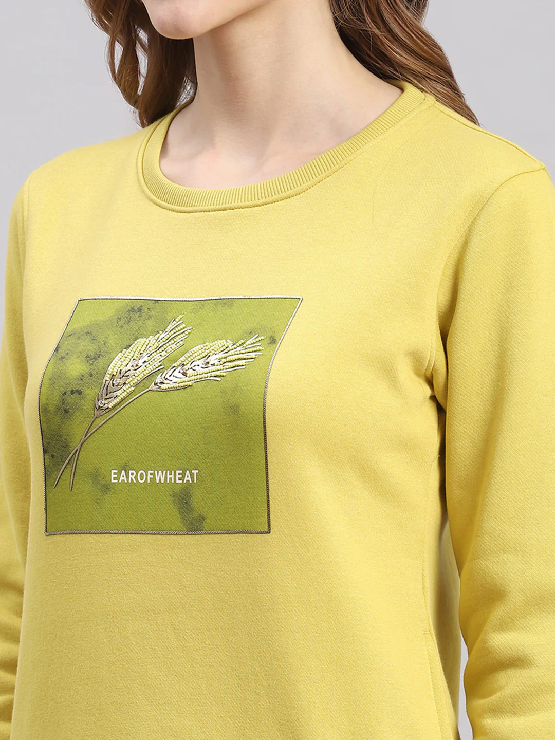 Women Yellow Printed Round Neck Full Sleeve Sweatshirts - Image 7