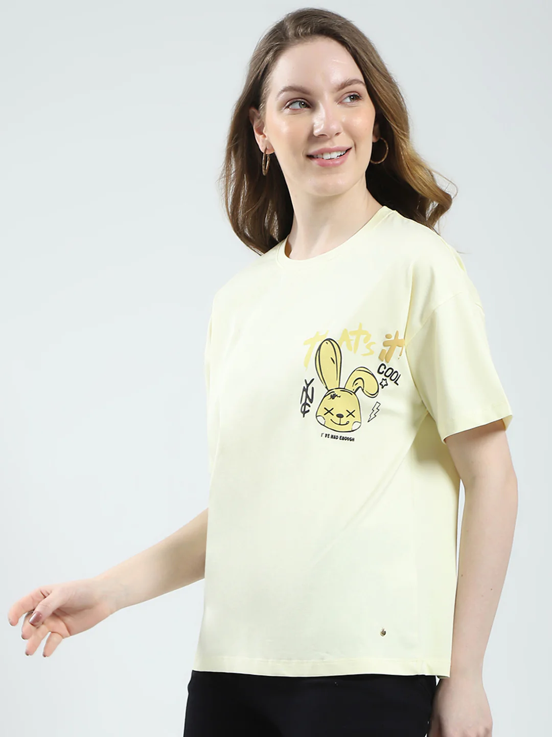 Women Yellow Printed Round Neck Half Sleeve Top - Image 3