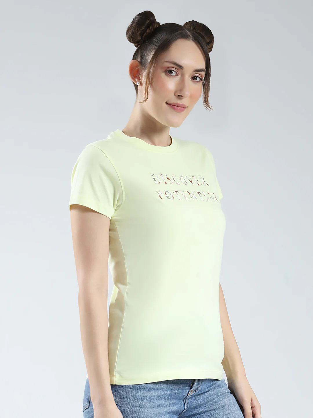Rock.it Women Yellow Printed Round Neck Half Sleeve Top - Image 4