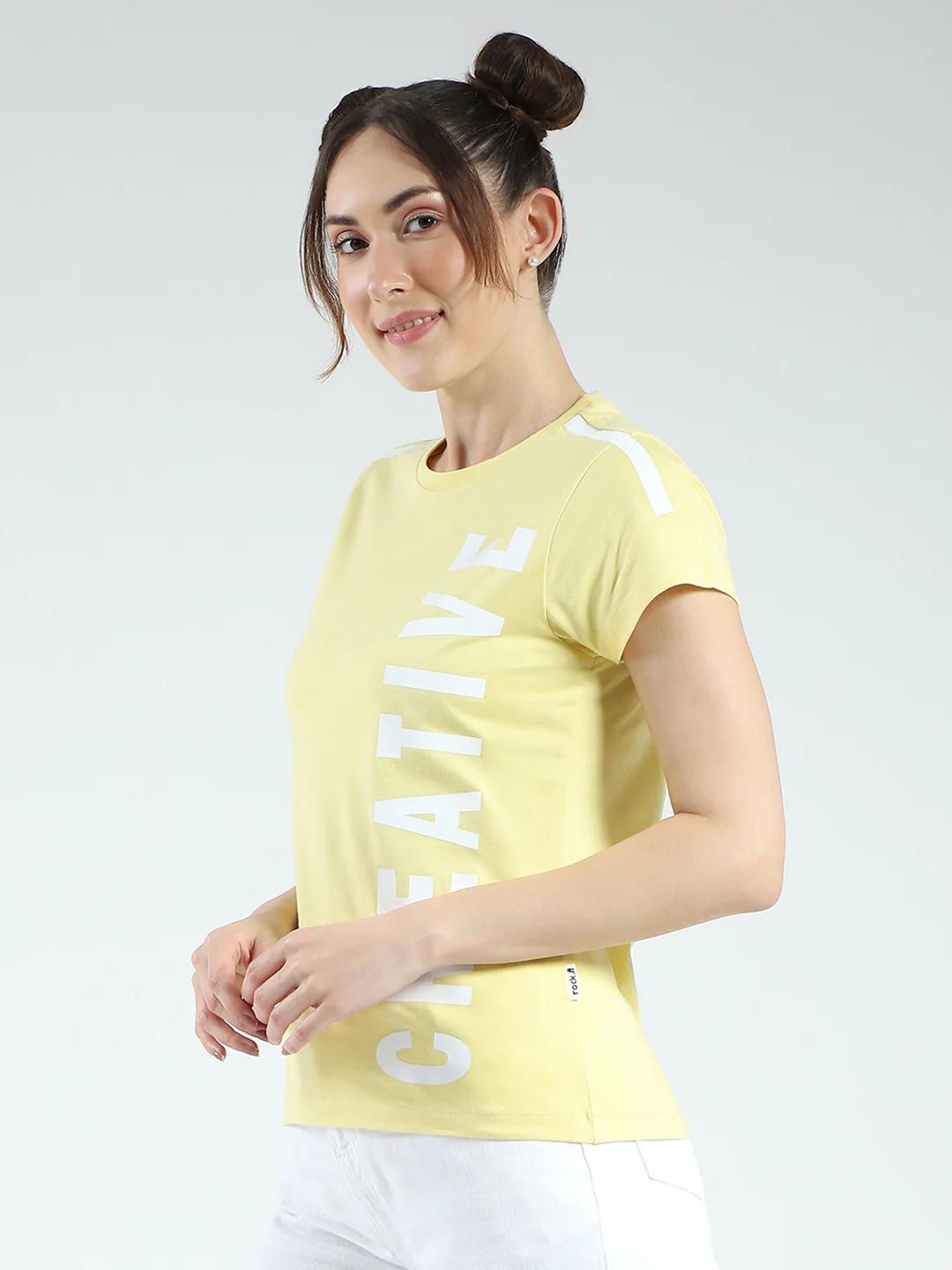 Rock.it Women Yellow Printed Round Neck Half Sleeve Top - Image 3