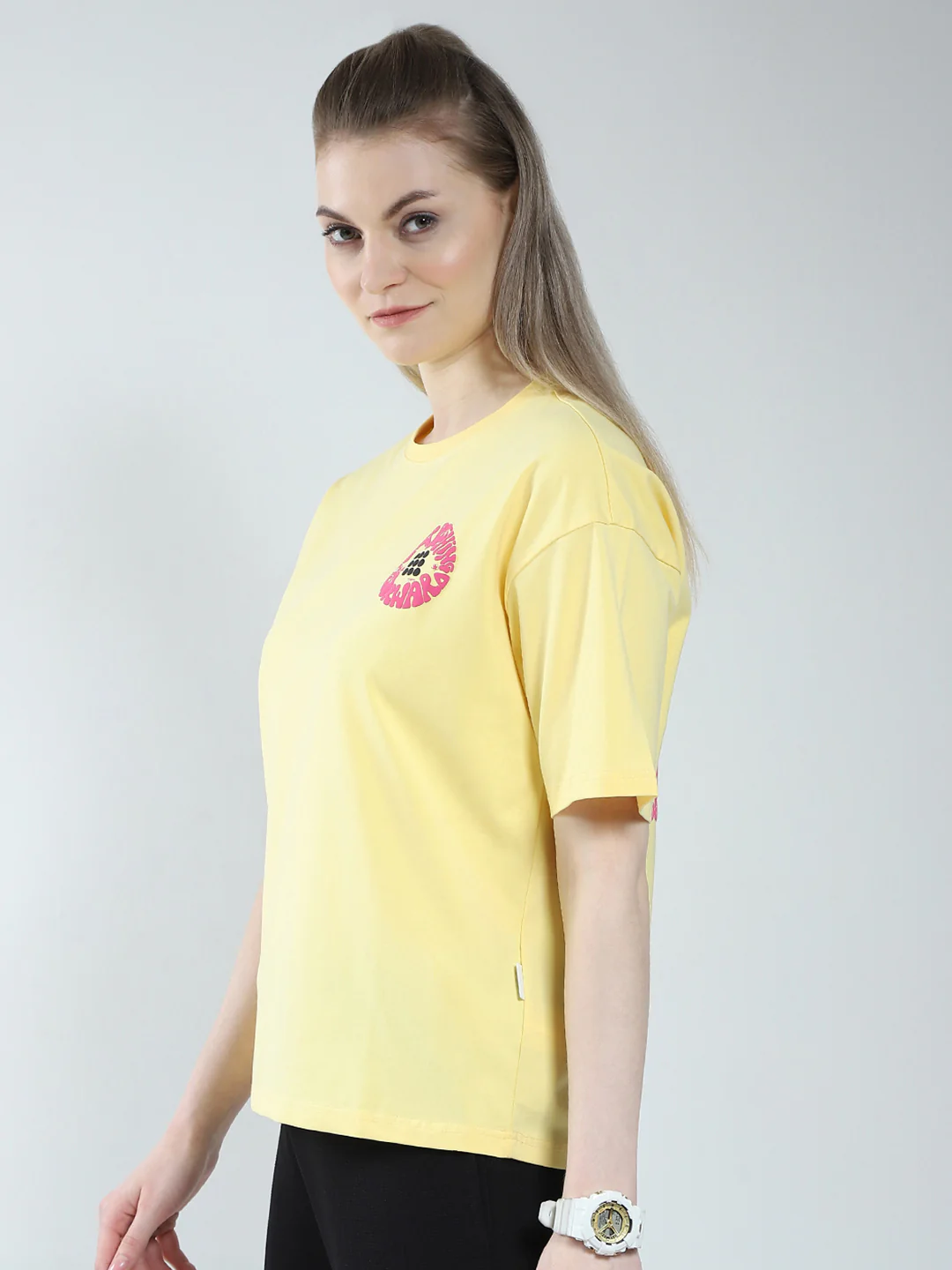 Rock.it Women Yellow Printed Round Neck Half Sleeve Top - Image 3