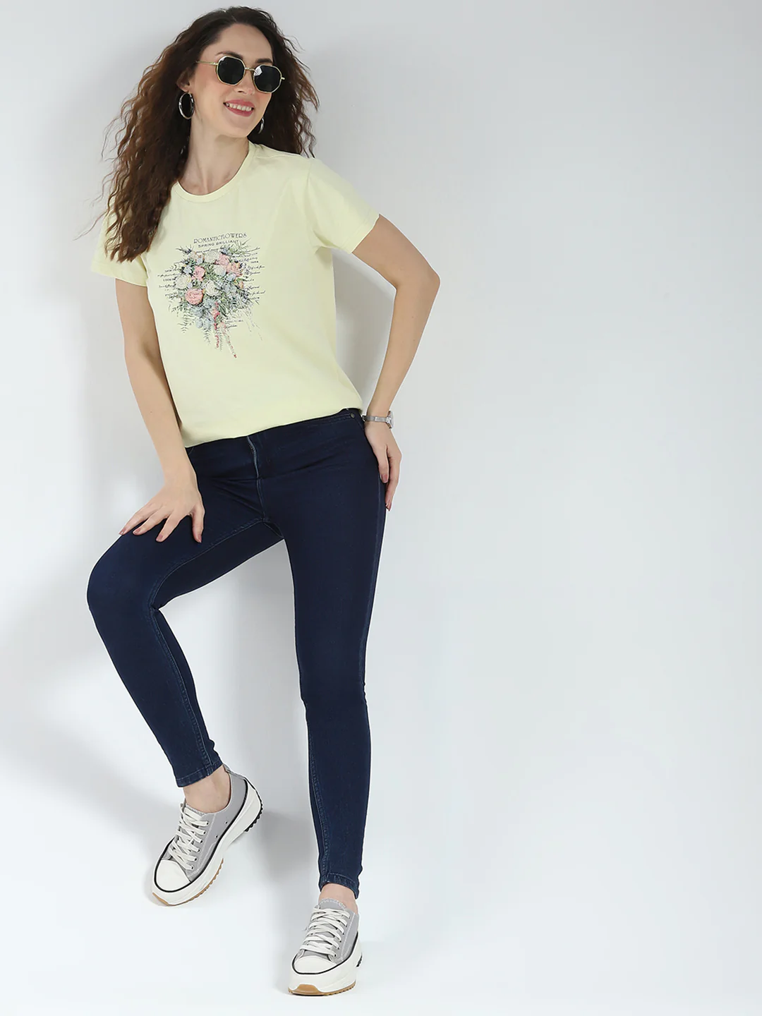 Women Yellow Printed Round Neck Half Sleeve Top - Image 2