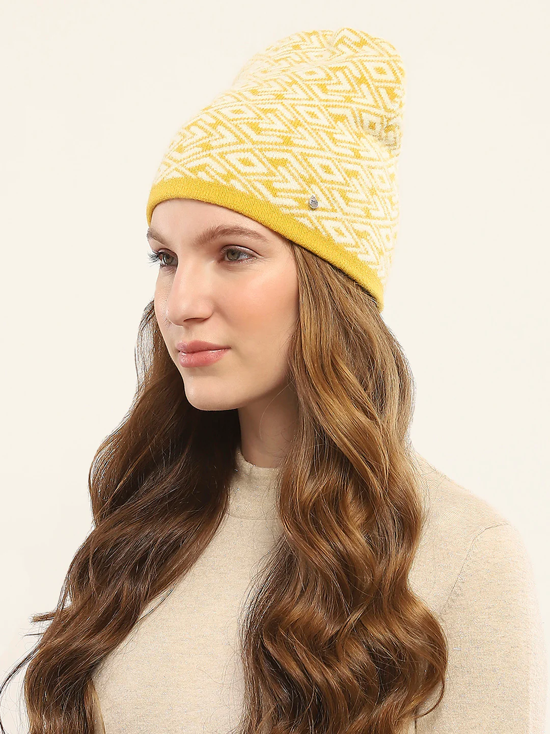 Women Yellow Self Design Cap - Image 3