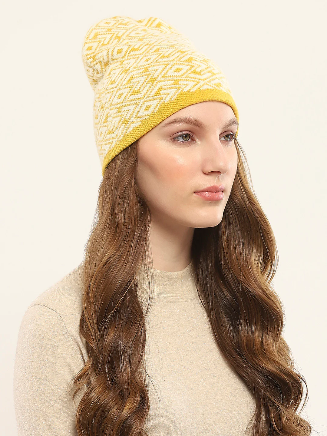 Women Yellow Self Design Cap - Image 4