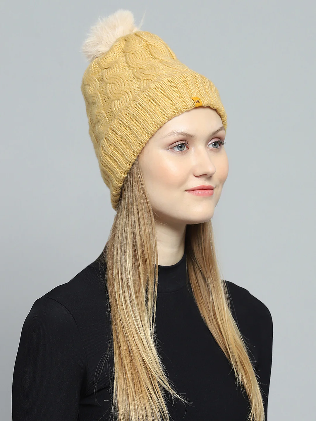 Women Yellow Self Design Cap - Image 4