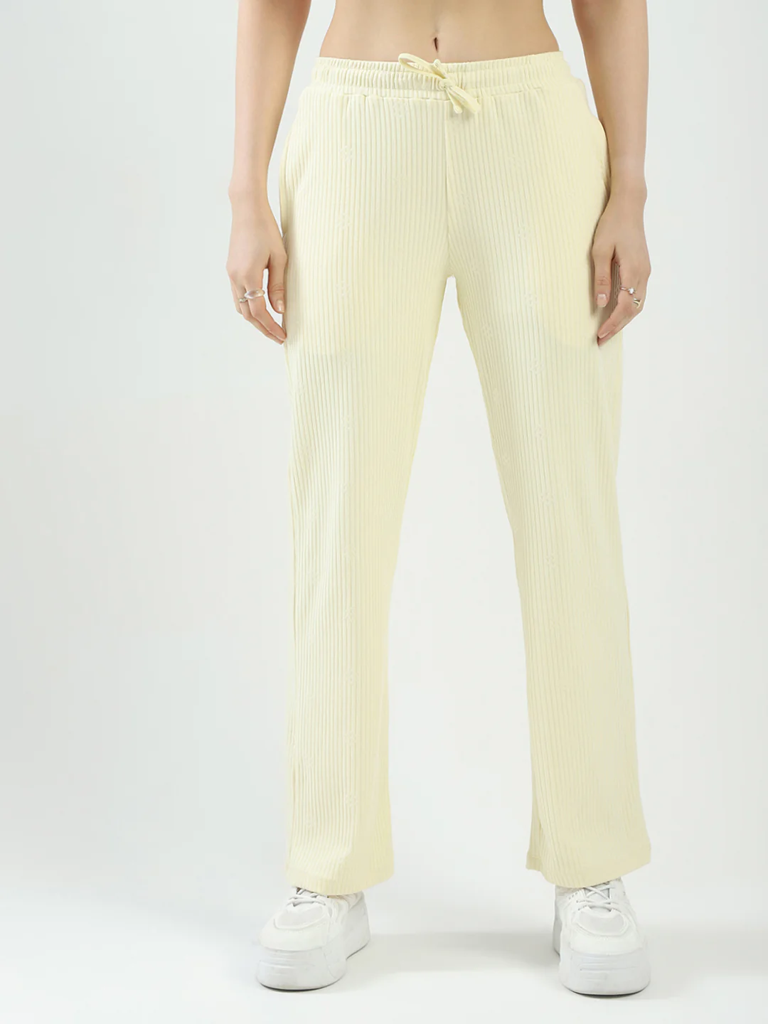 Women Yellow Self Design Collar Half Sleeve Cords Set - Image 6