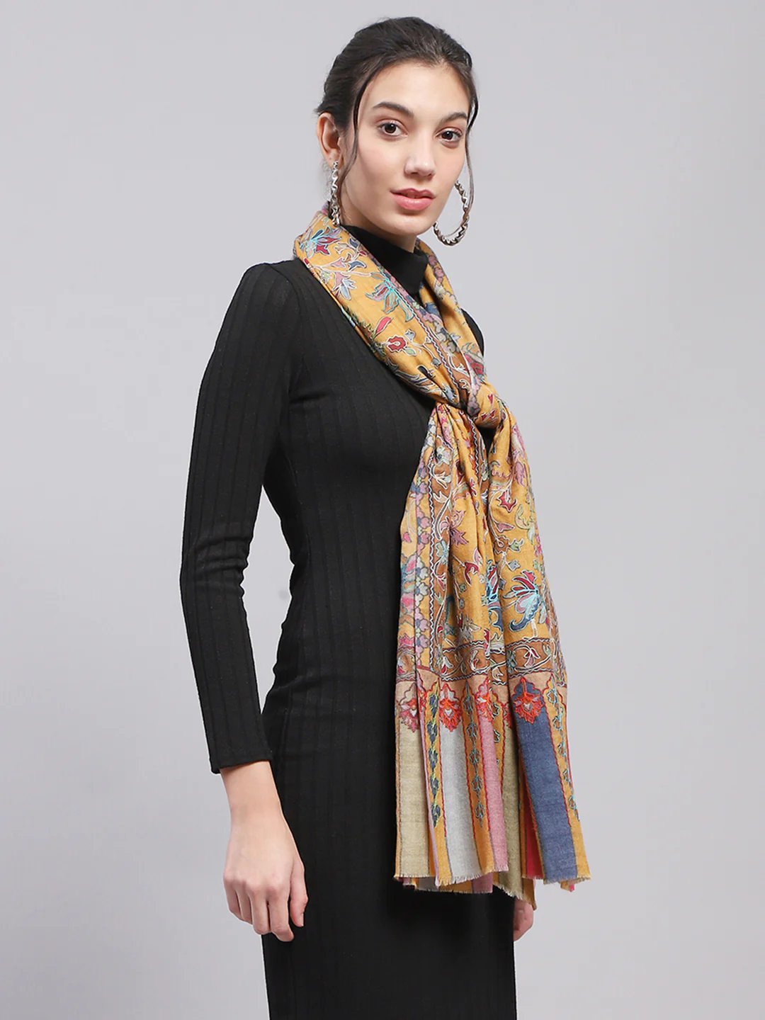 Women Yellow Self Design Stole - Image 5