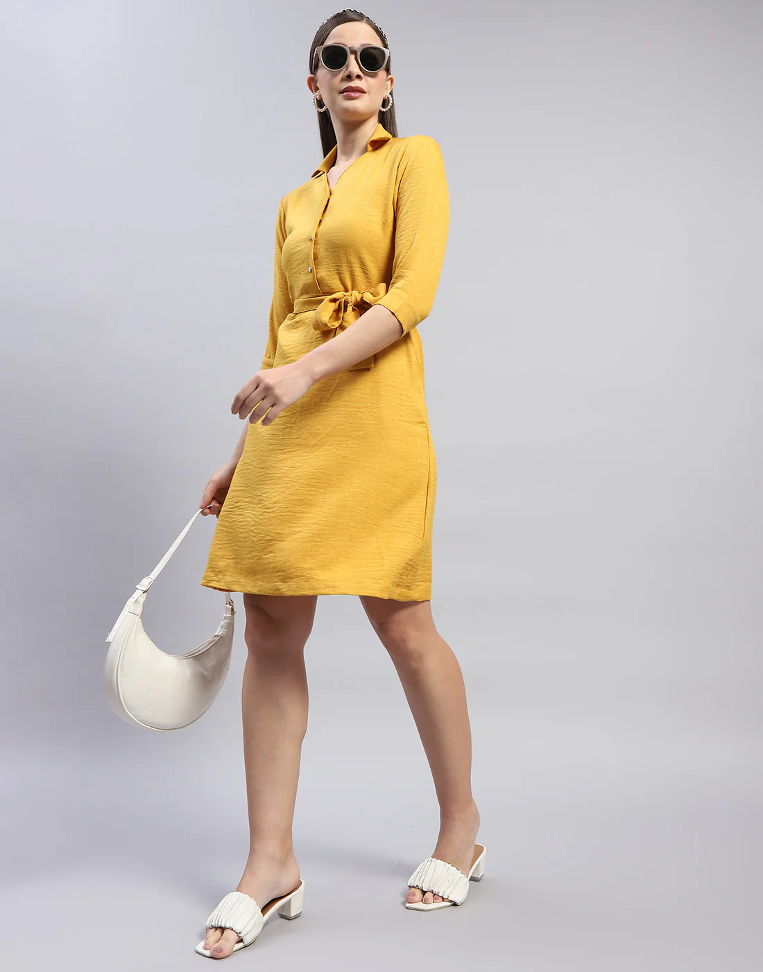 Women Yellow Solid Collar 3/4 Sleeve Tunic - Image 2