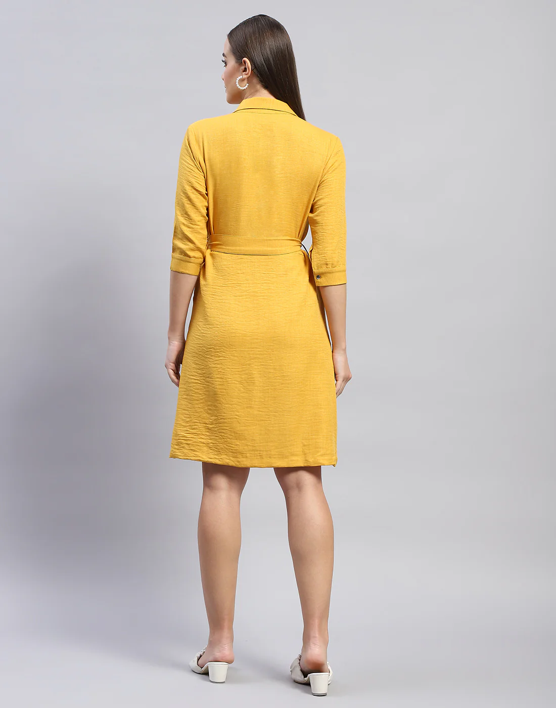 Women Yellow Solid Collar 3/4 Sleeve Tunic - Image 6