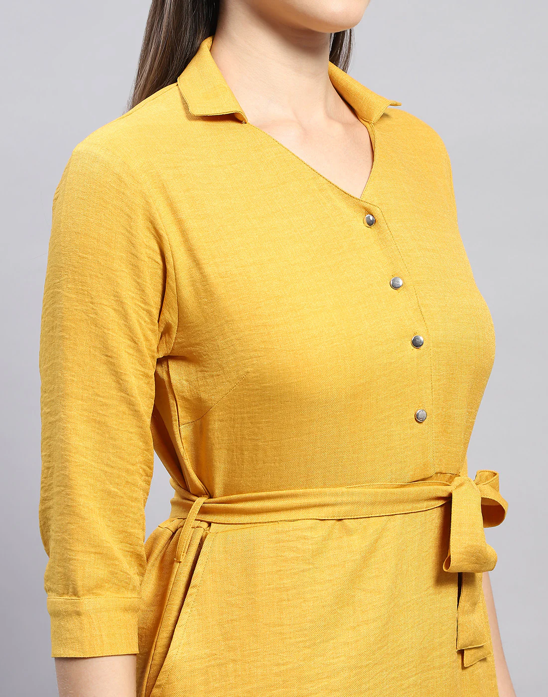 Women Yellow Solid Collar 3/4 Sleeve Tunic - Image 7