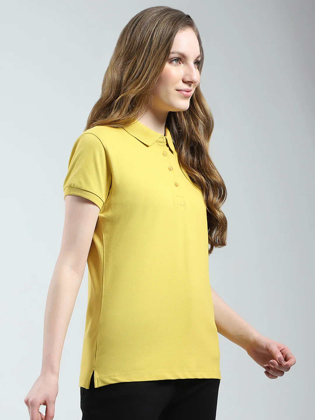 Women Yellow Solid Collar Half Sleeve T-Shirt - Image 4
