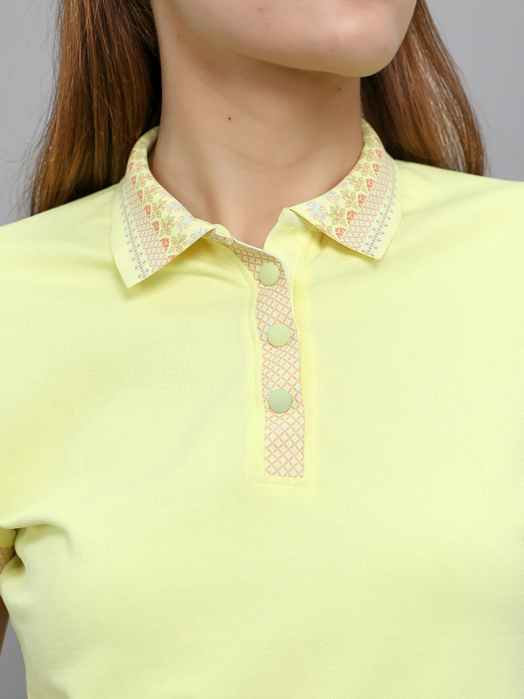Women Yellow Solid Collar Half Sleeve T-Shirt - Image 5