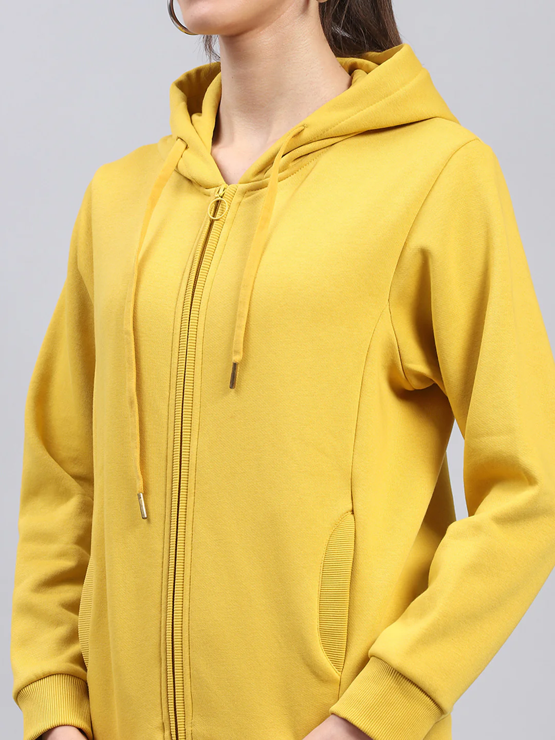 Women Yellow Solid Hooded Full Sleeve Sweatshirt - Image 7