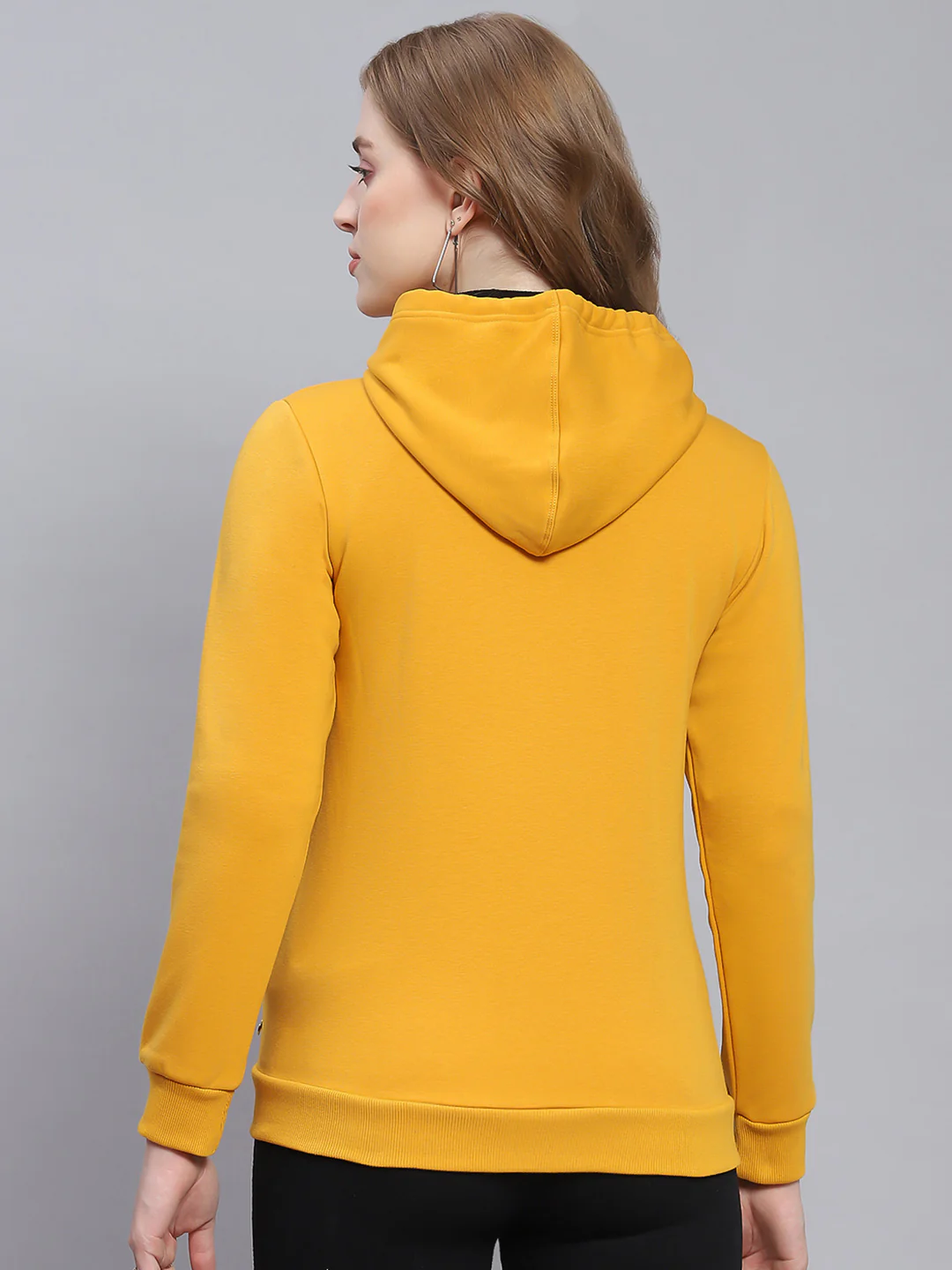 Women Yellow Solid Hooded Full Sleeve Sweatshirts - Image 5