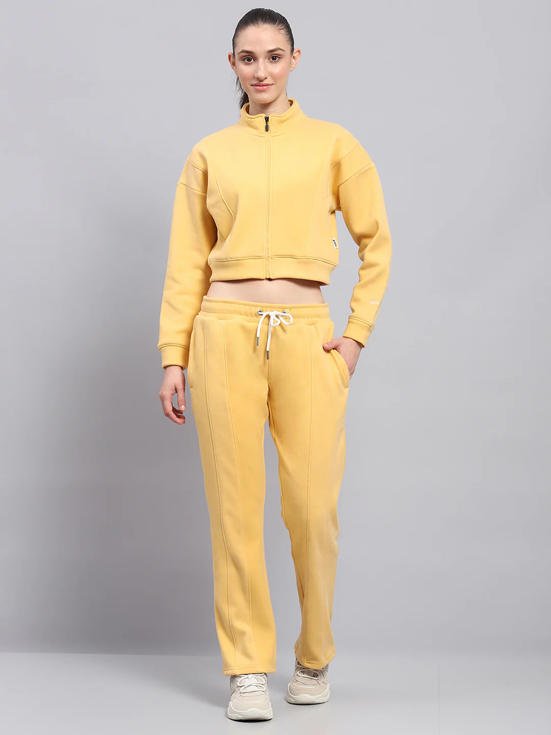 Rock.it Women Yellow Solid Mock Neck Full Sleeve Cords Set - Image 3
