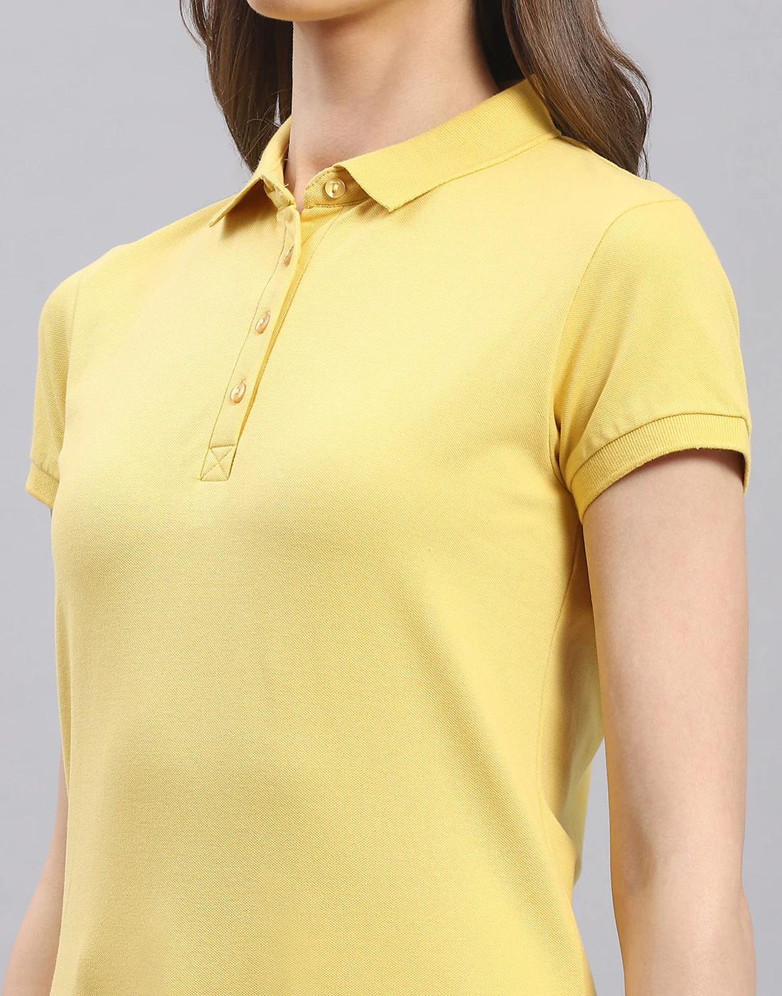 Women Yellow Solid Polo Collar Half Sleeve T-Shirt - Image 6