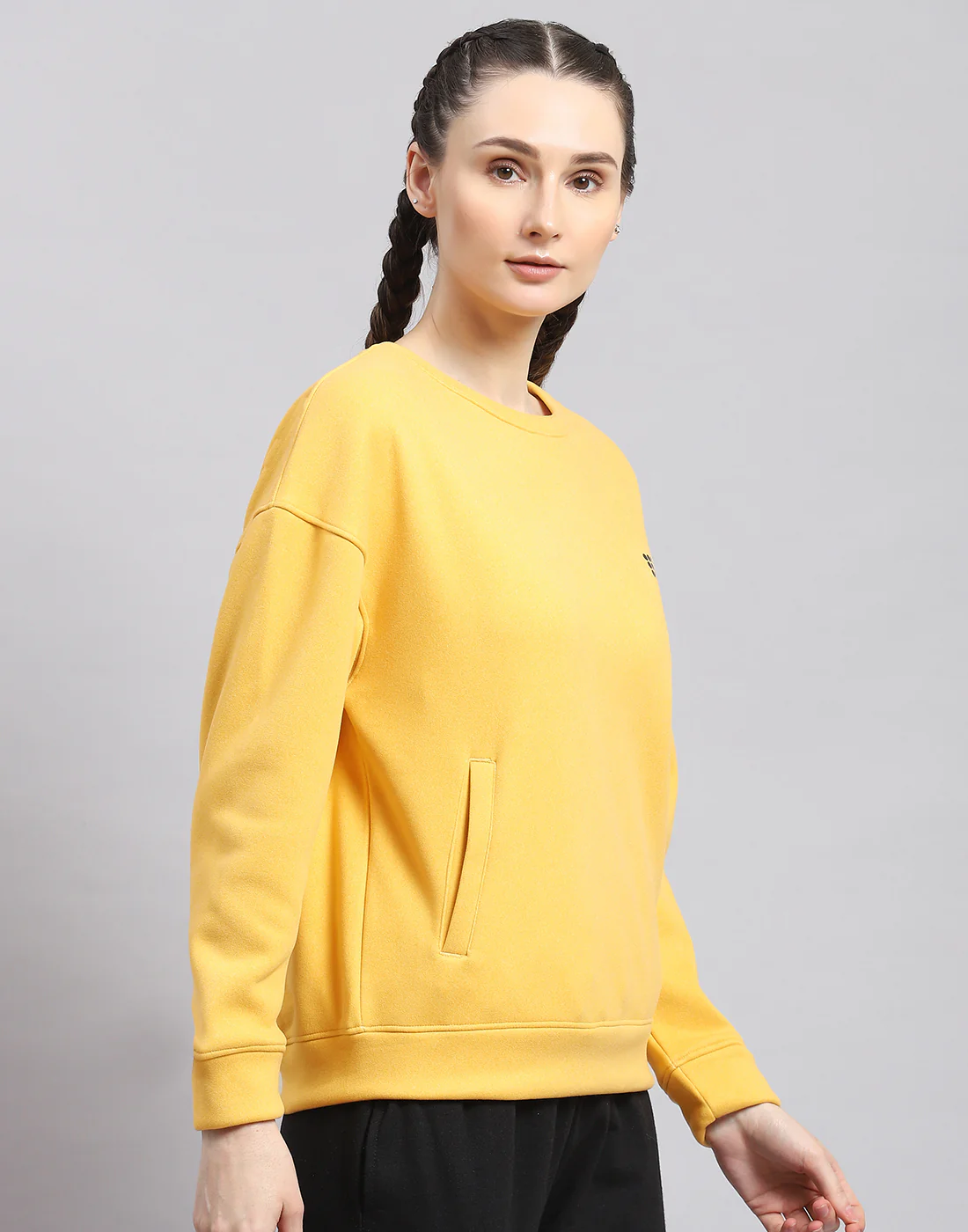 Rock.it Women Yellow Solid Round Neck Full Sleeve Sweatshirt - Image 4