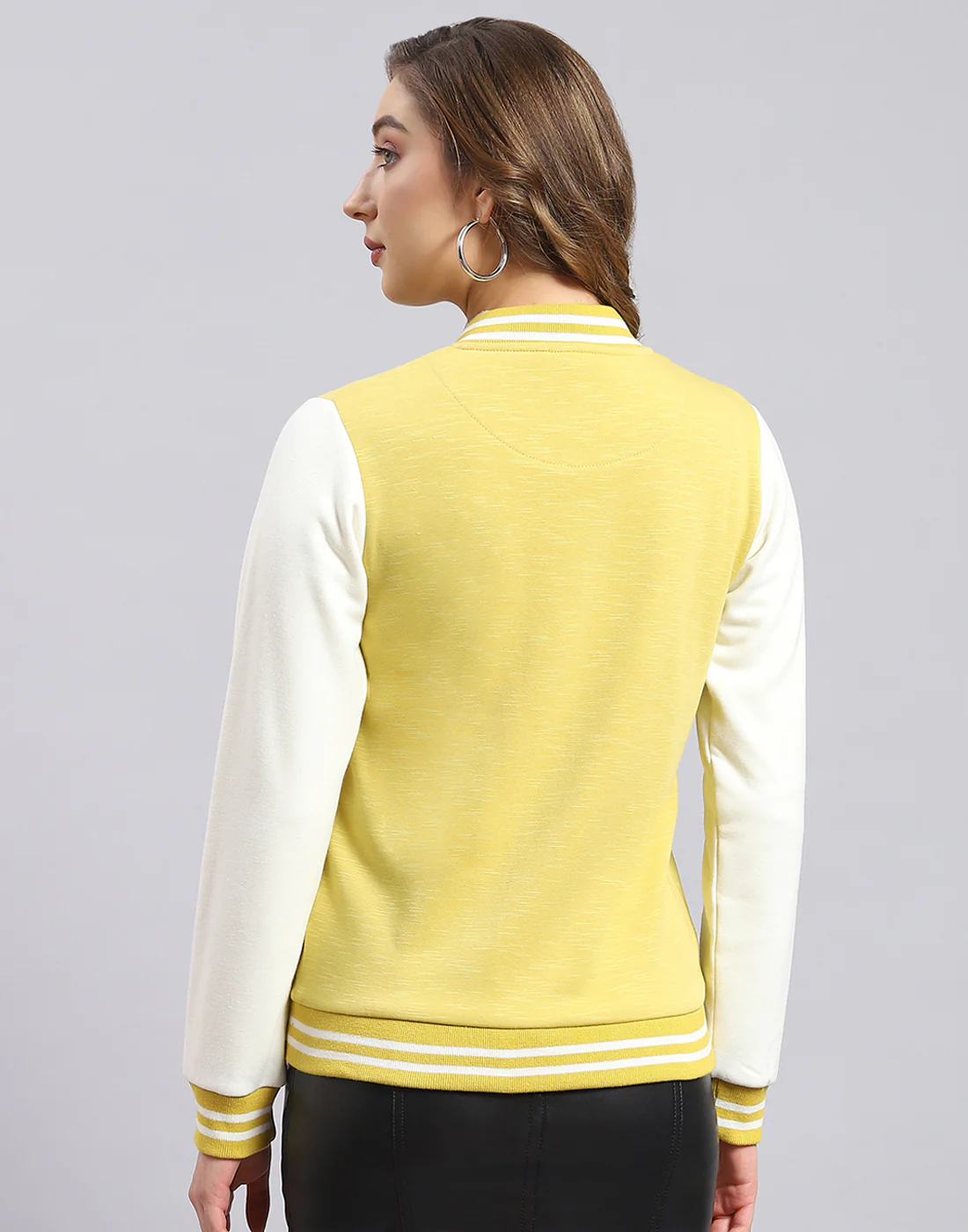 Women Yellow Solid Stand Collar Full Sleeve Sweatshirt - Image 6