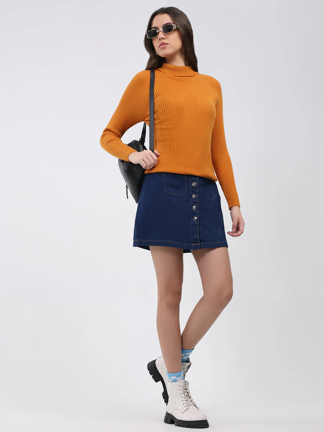 Women Yellow Solid T Neck Full Sleeve Sceavy - Image 2