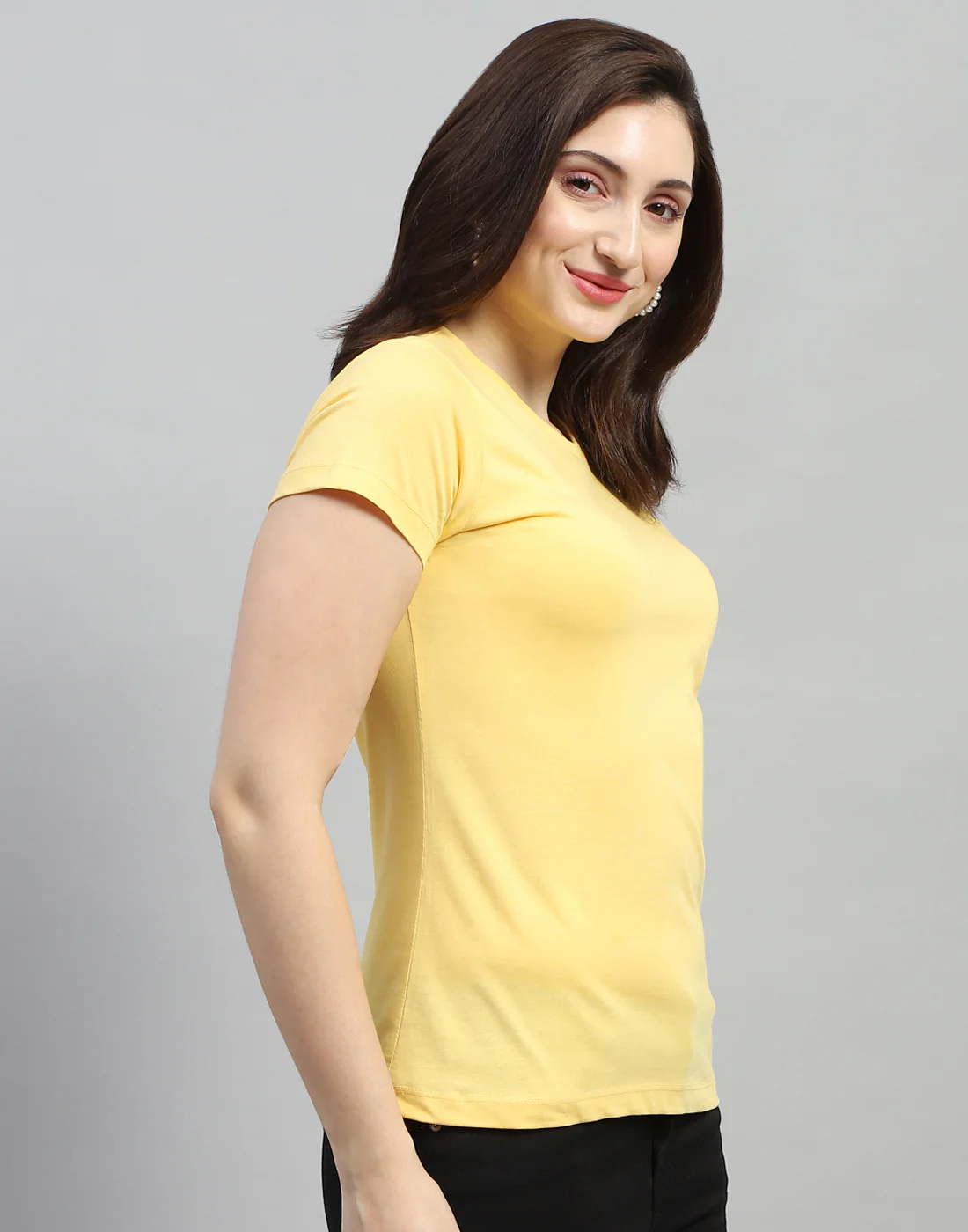 Women Yellow & Turquoise Blue Solid Round Neck Half Sleeve Top (Pack of 2) - Image 5