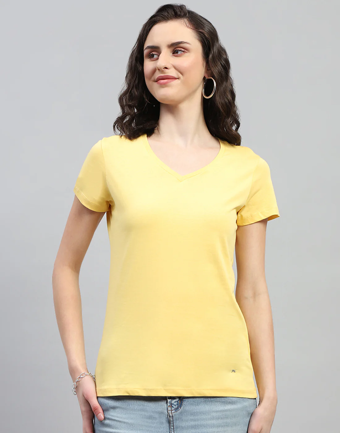 Women Yellow & Turquoise Blue Solid V Neck Half Sleeve Top (Pack of 2) - Image 3