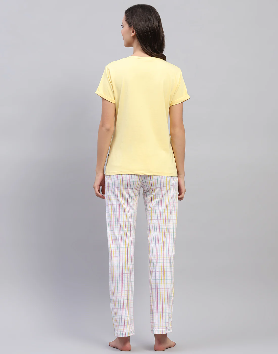 Women Yellow & White Printed Round Neck Half Sleeve Lower Set - Image 6