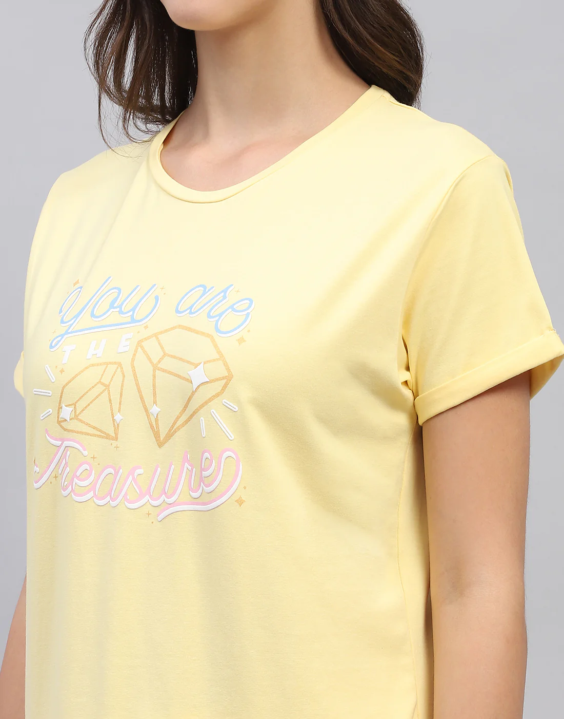 Women Yellow & White Printed Round Neck Half Sleeve Lower Set - Image 9